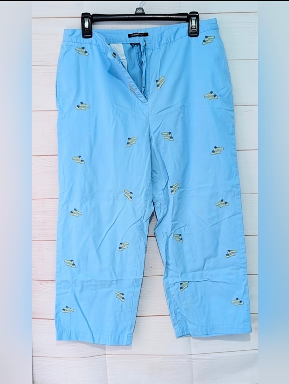 Vintage Light Blue 🩵 Embroidered Capri Pants Size Tag Removed  Waist 16"
